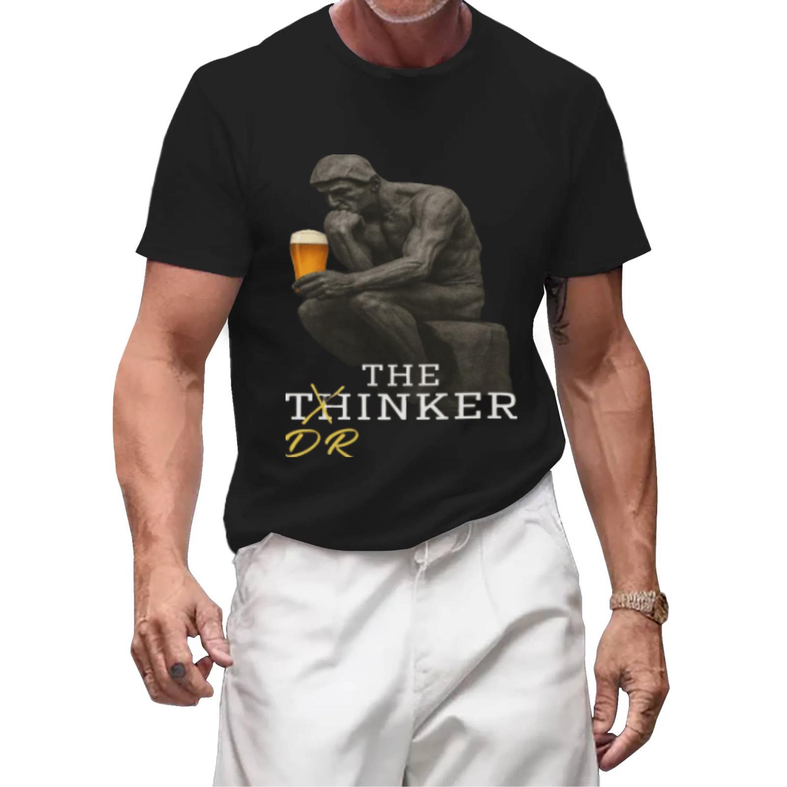 Funny Beer Thinker T-Shirt | Statue Parody Novelty Tee - Image 2