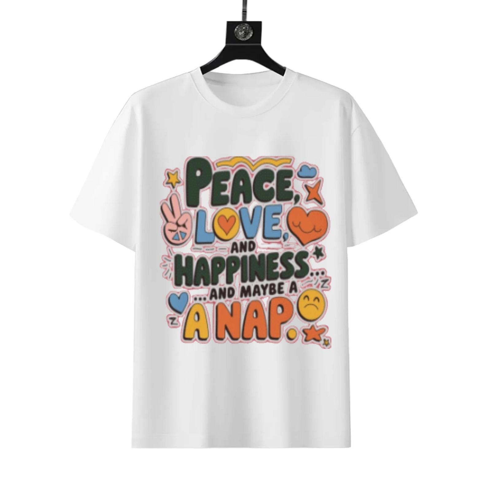 Peace Love Happiness Nap T-Shirt | Self Care Humor Tee - Image 9