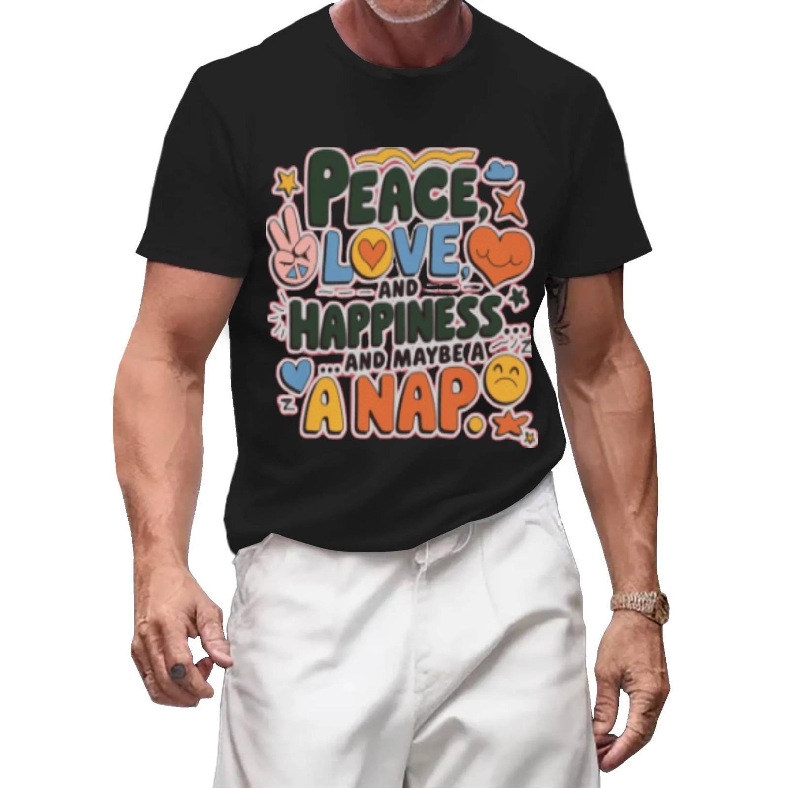Peace Love Happiness Nap T-Shirt | Self Care Humor Tee - Image 3