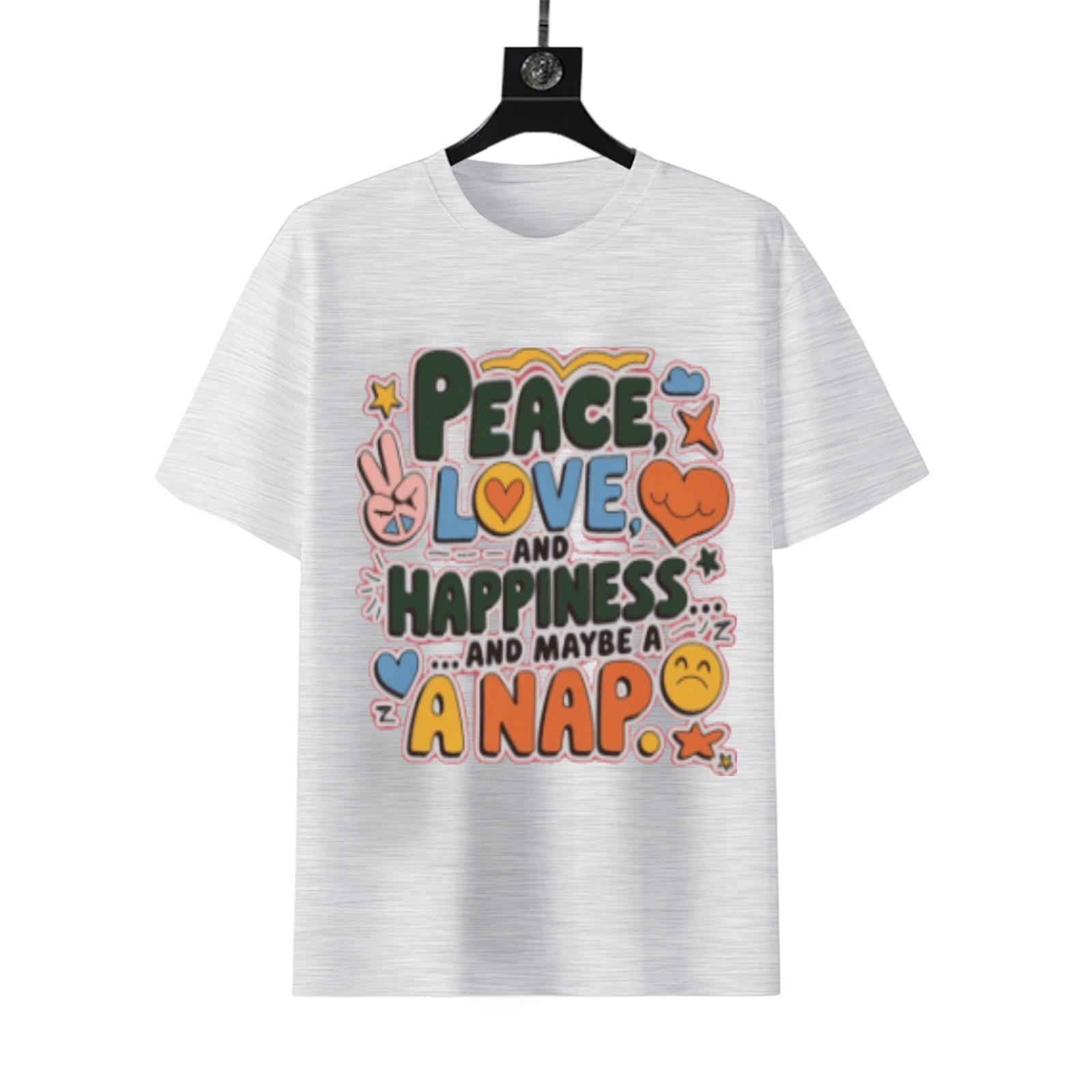 Peace Love Happiness Nap T-Shirt | Self Care Humor Tee - Image 6