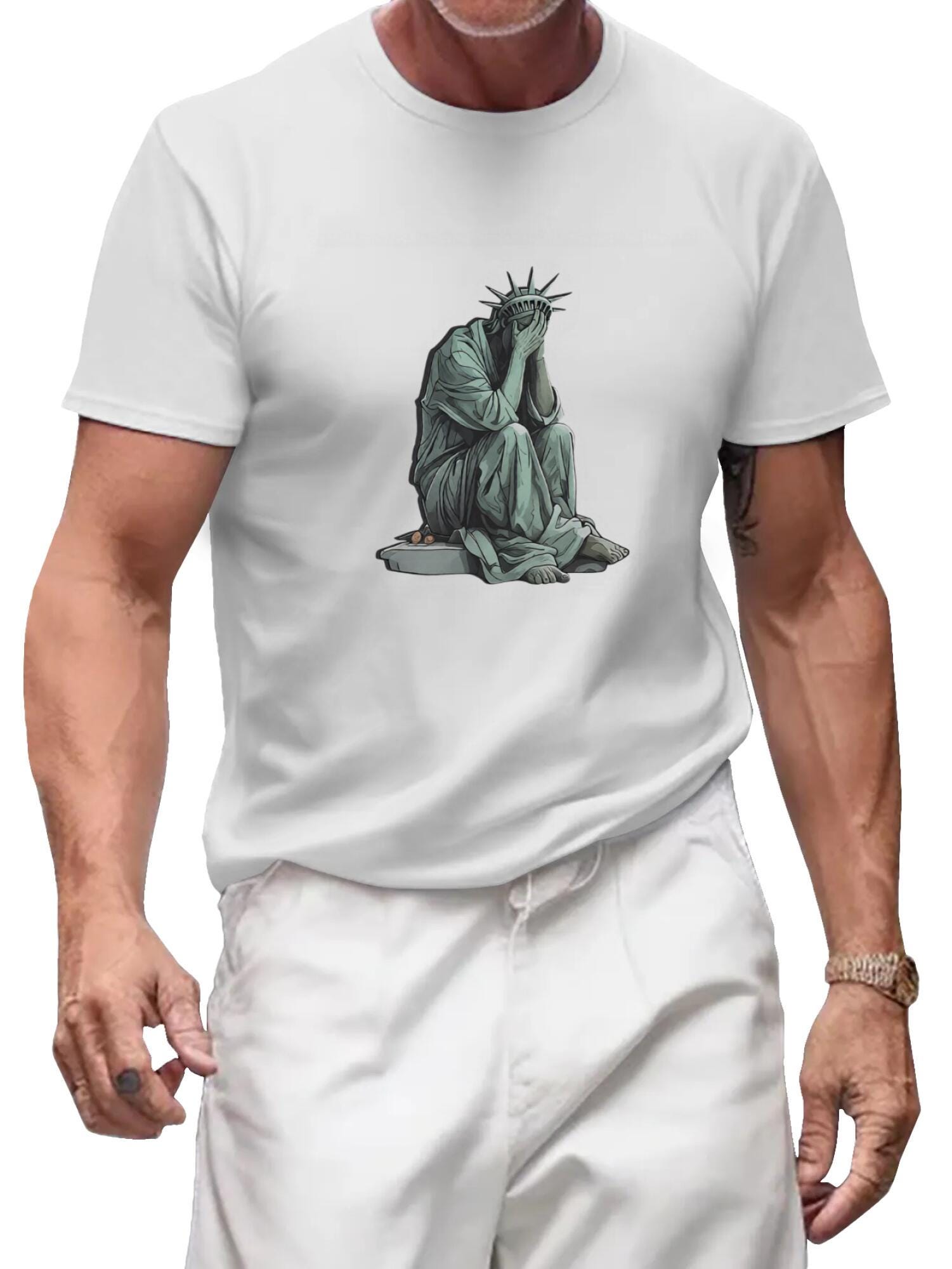 Crying Statue of Liberty T-Shirt – Political Satire Graphic Tee A119 - Image 2