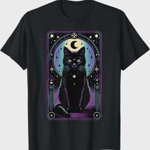 Tarot Card Black Cat T-Shirt | Vintage Moon Mystical Tee