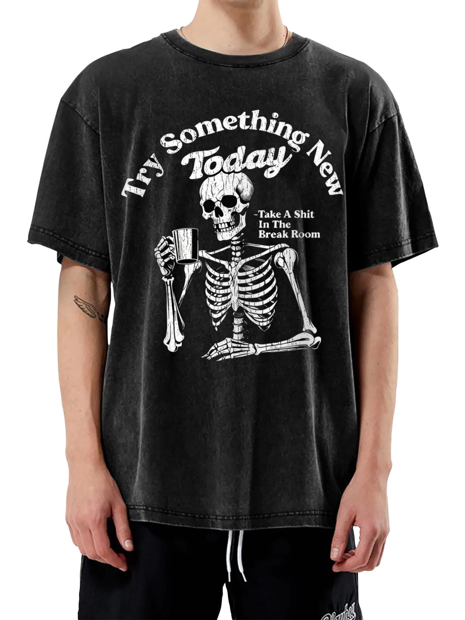 Funny Skeleton T-Shirt | Retro Wash Cotton Graphic Tee