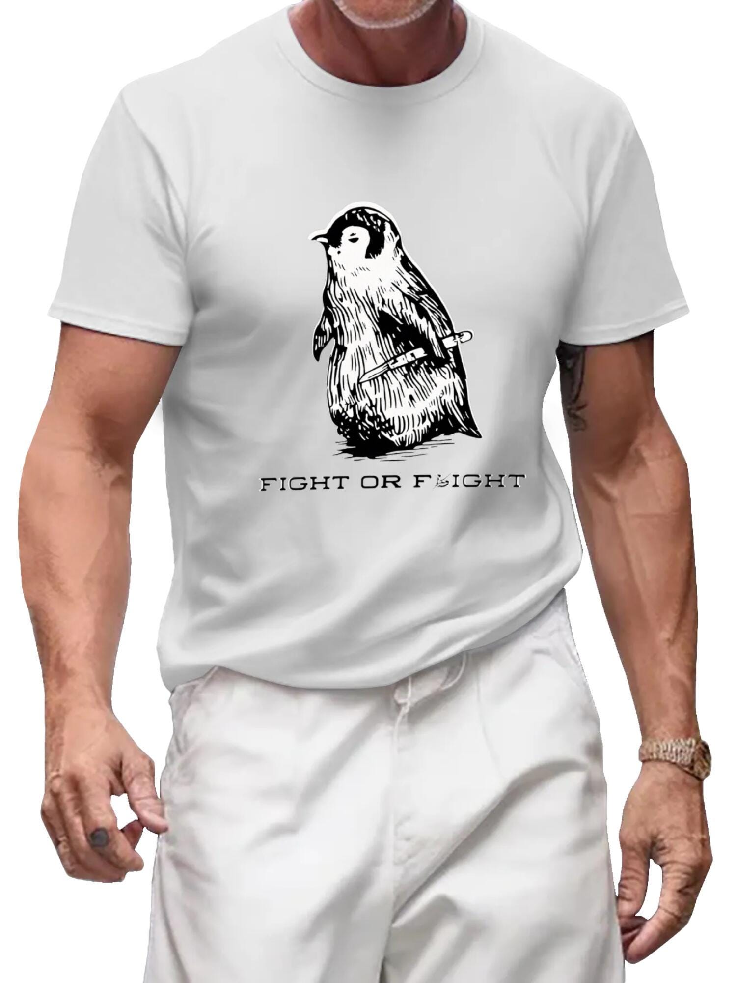 Whimsical Penguin 'Fight or Flight' Tee | Funny Animal Humor Shirt - Image 3