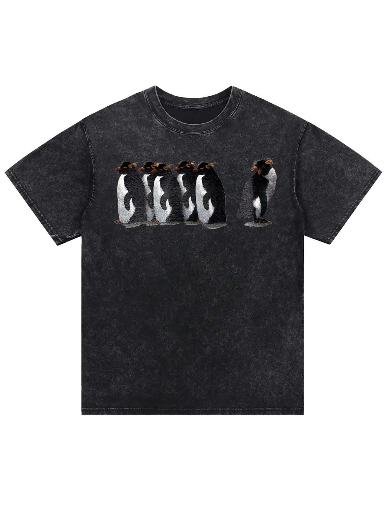 Penguin Parade Graphic T-Shirt | Retro Wash Cotton Tee - Image 3