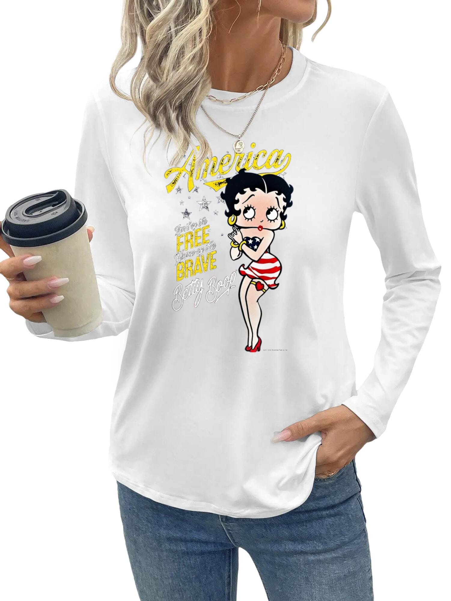 Betty Boop America T-Shirt | Land of the Free Patriotic Tee - Image 3