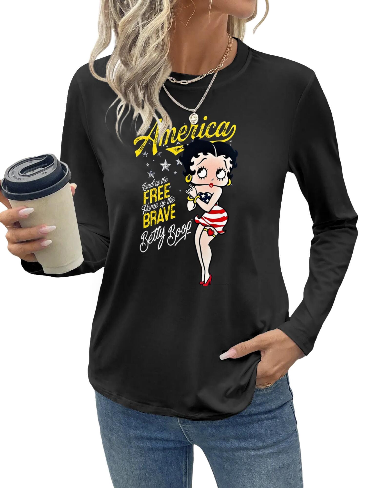Betty Boop America T-Shirt | Land of the Free Patriotic Tee - Image 2