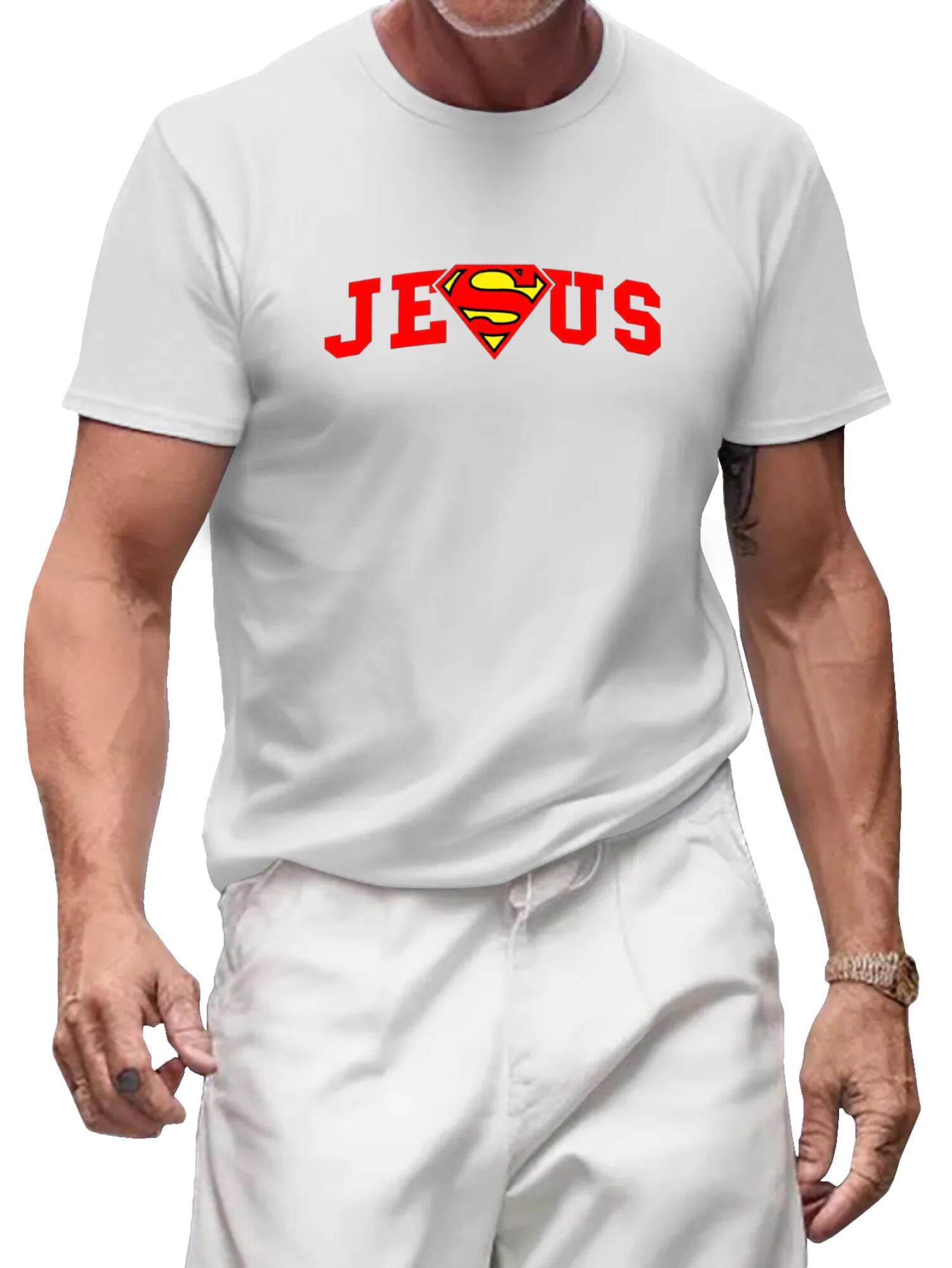Jesus Super Man T-Shirt | Christian Superhero Faith Tee - Image 2