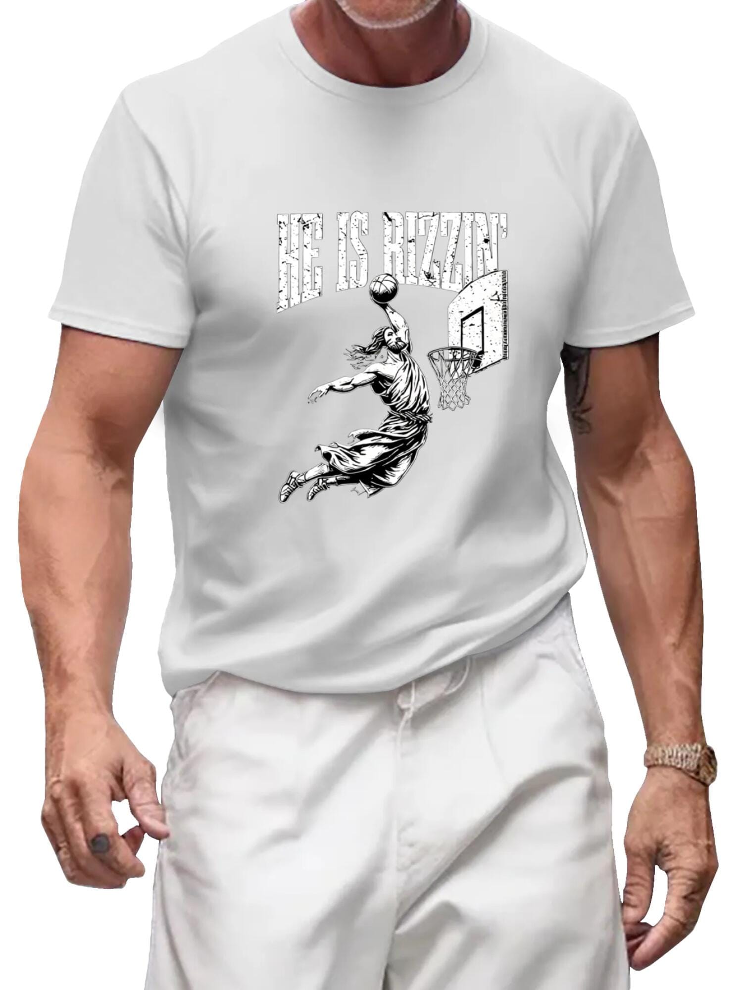 He Is Rizzin T-Shirt | Funny Jesus Basketball Meme Tee - Image 3
