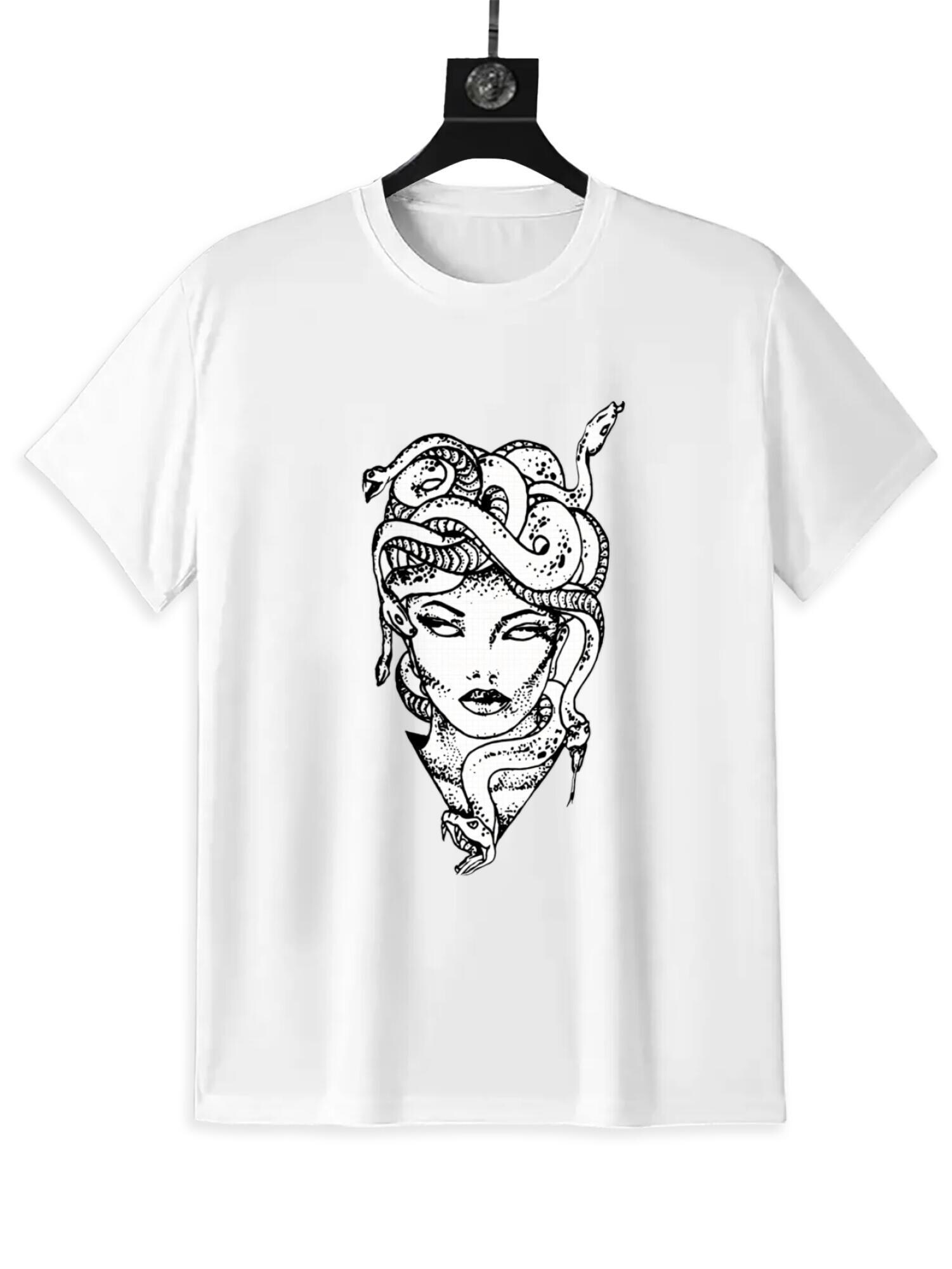 Medusa Line Art T-Shirt | Greek Mythology Graphic Tee - Image 2