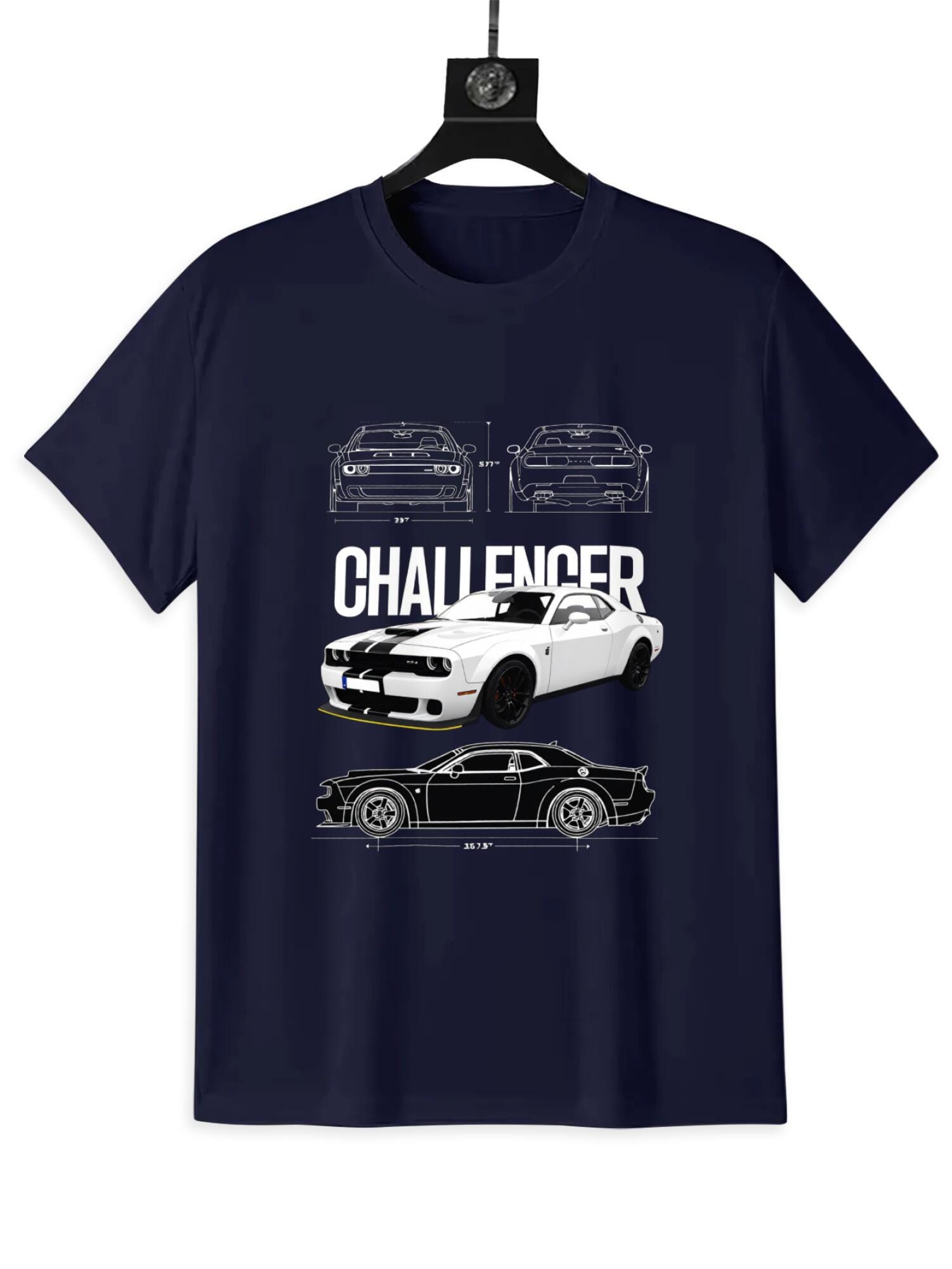 Dodge Challenger Blueprint T-Shirt | Technical Car Drawing Tee - Image 4