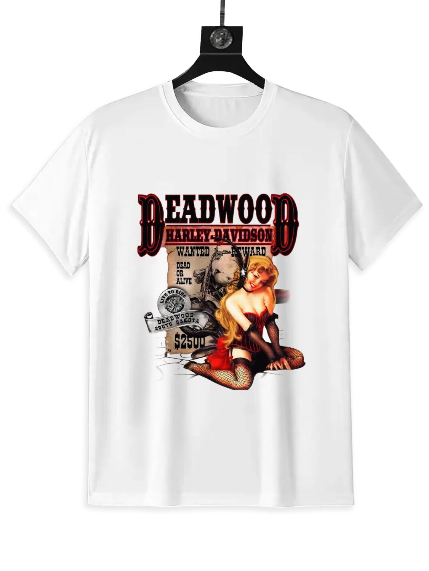 Deadwood Harley Pin-Up T-Shirt | Vintage Retro Biker Tee - Image 3