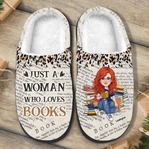 Book Lover Fleece Slippers, Leopard Print Indoor Shoes