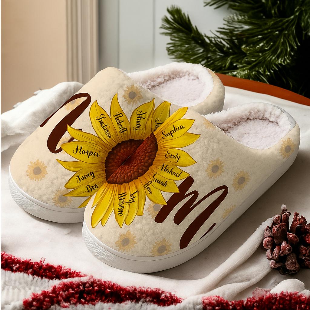 Sunflower Mother Slippers | Personalized Knitted Memory Foam Shoes