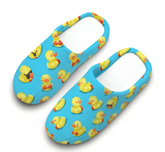 Yellow Duck Flannel Slippers | Cozy Animal Print House Shoes - Image 4