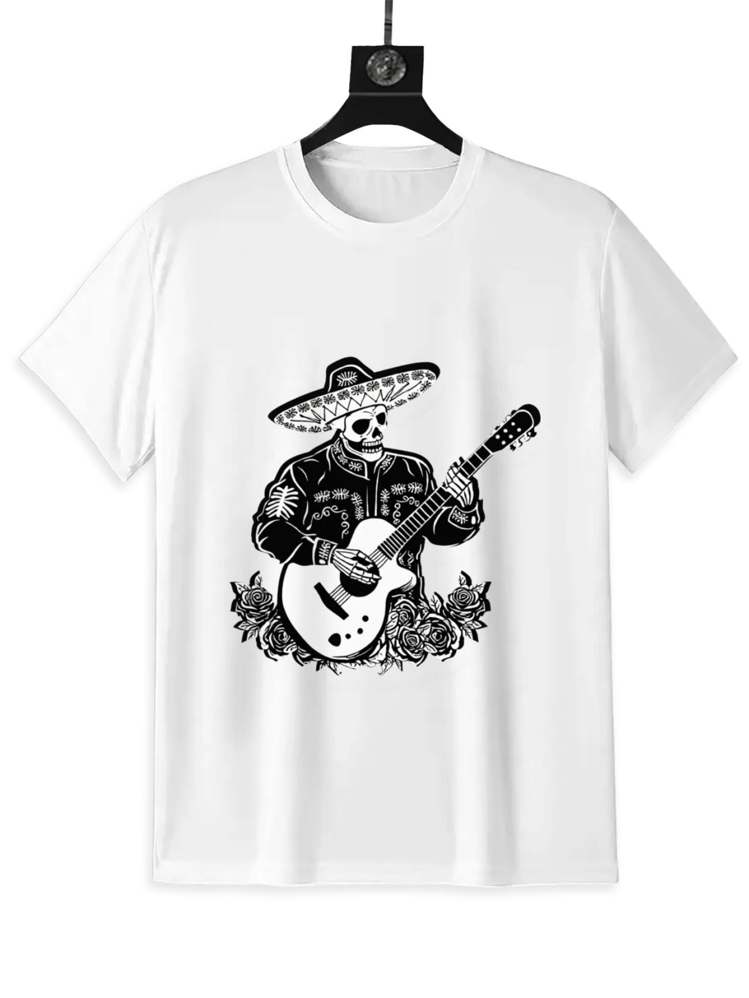 Day of the Dead Guitarist T-Shirt | Mariachi Skeleton Rock Tee - Image 2