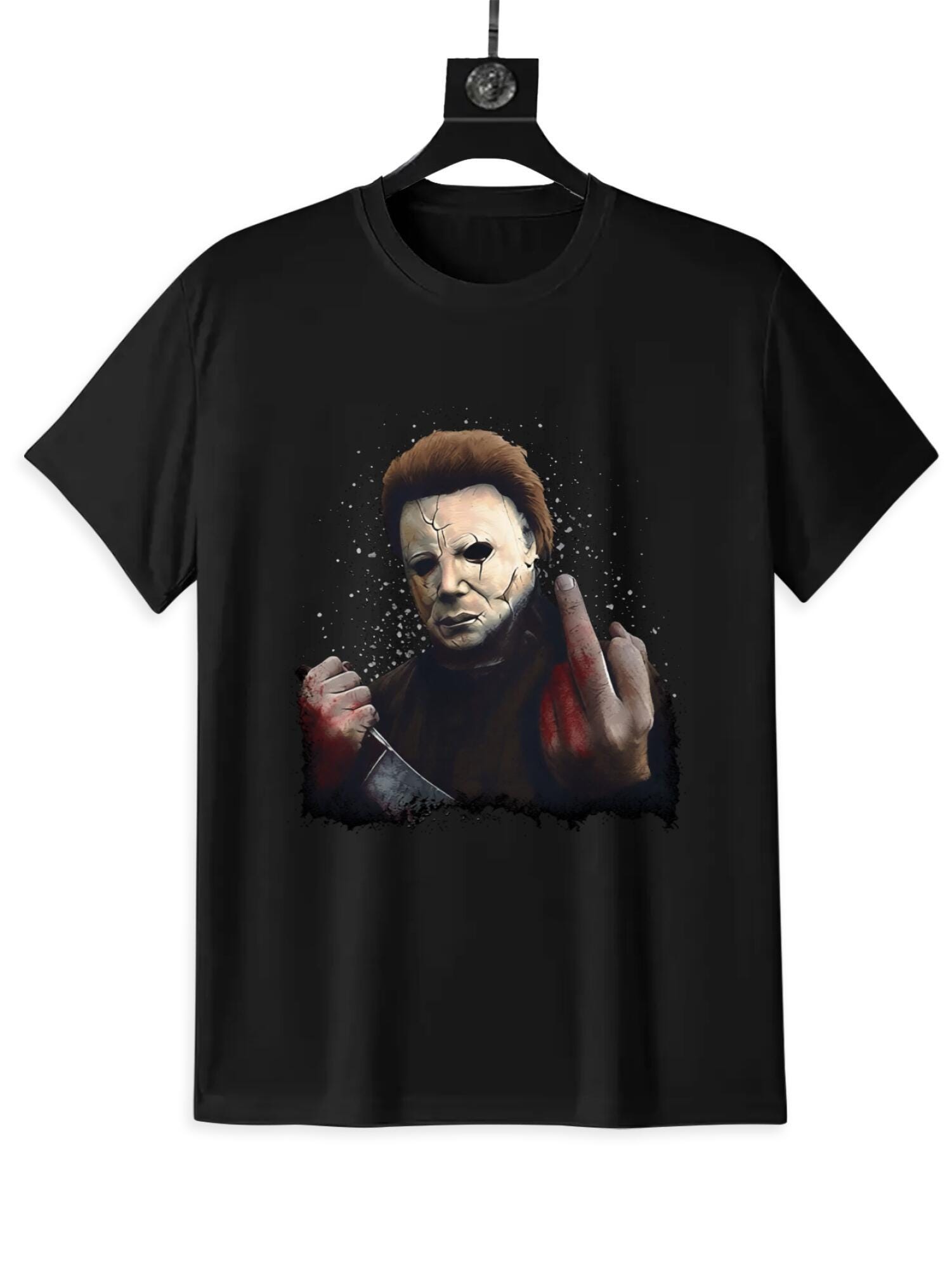 Horror Killer Mask T-Shirt | Scary Movie Slasher Tee - Image 2