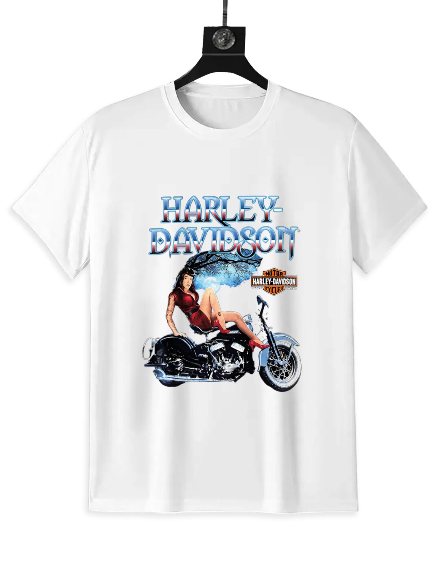 Vintage Motorcycle Girl T-Shirt | Retro Biker Pin-Up Tee