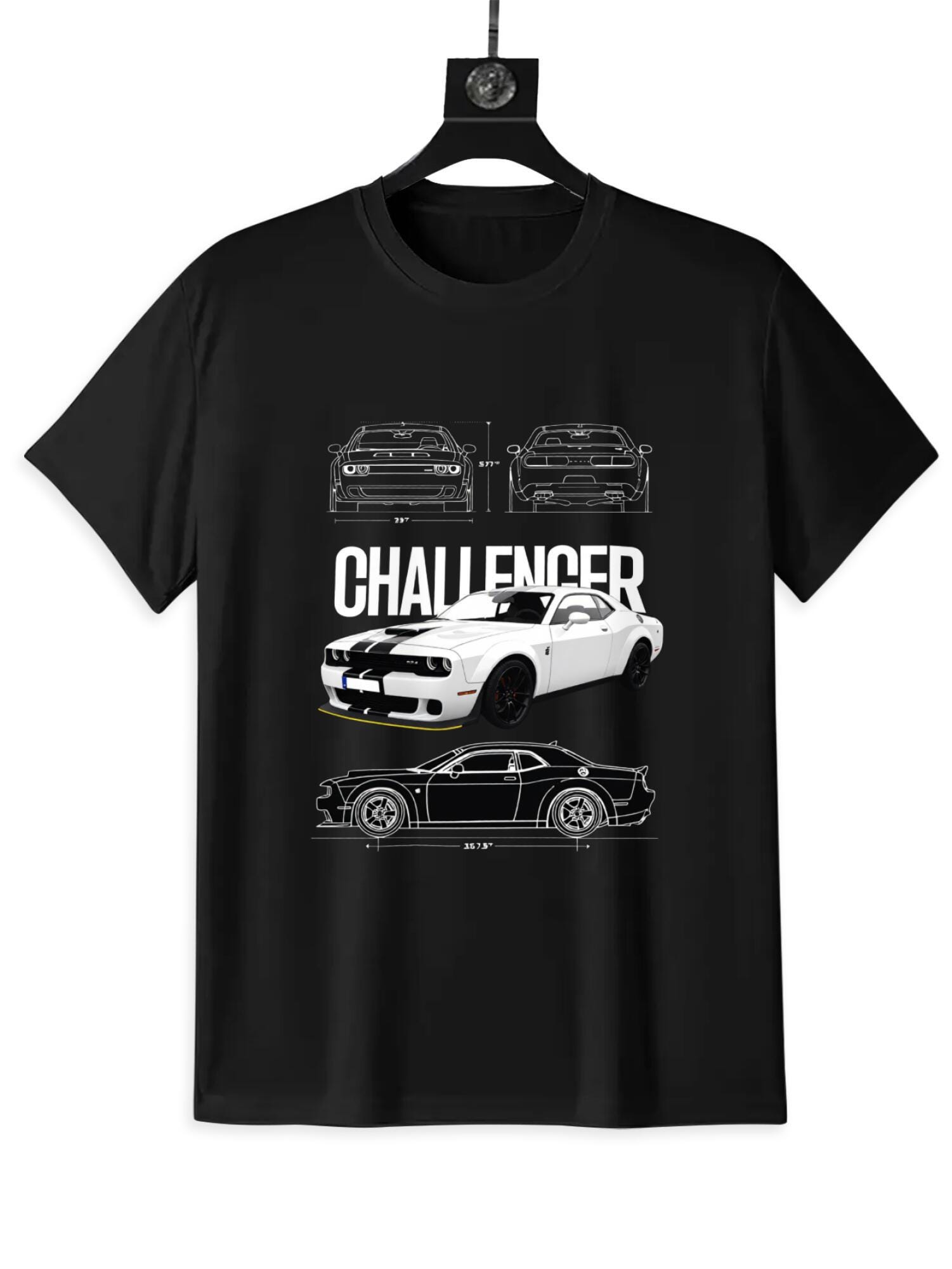 Dodge Challenger Blueprint T-Shirt | Technical Car Drawing Tee
