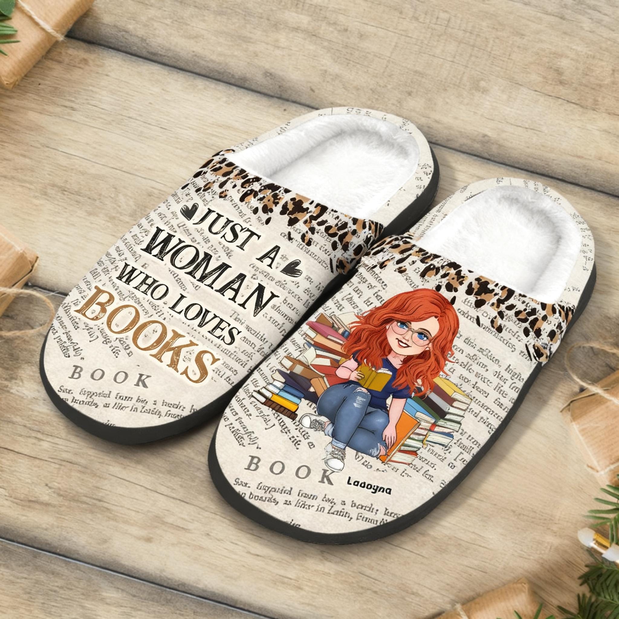 Book Lover Fleece Slippers, Leopard Print Indoor Shoes - Image 3