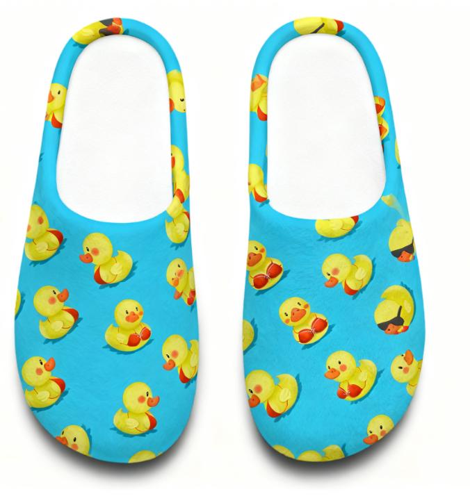 Yellow Duck Flannel Slippers | Cozy Animal Print House Shoes - Image 2