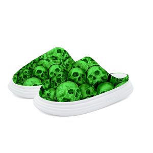 Green Skull Plush Slippers | Faux Fur Cozy Indoor Slides