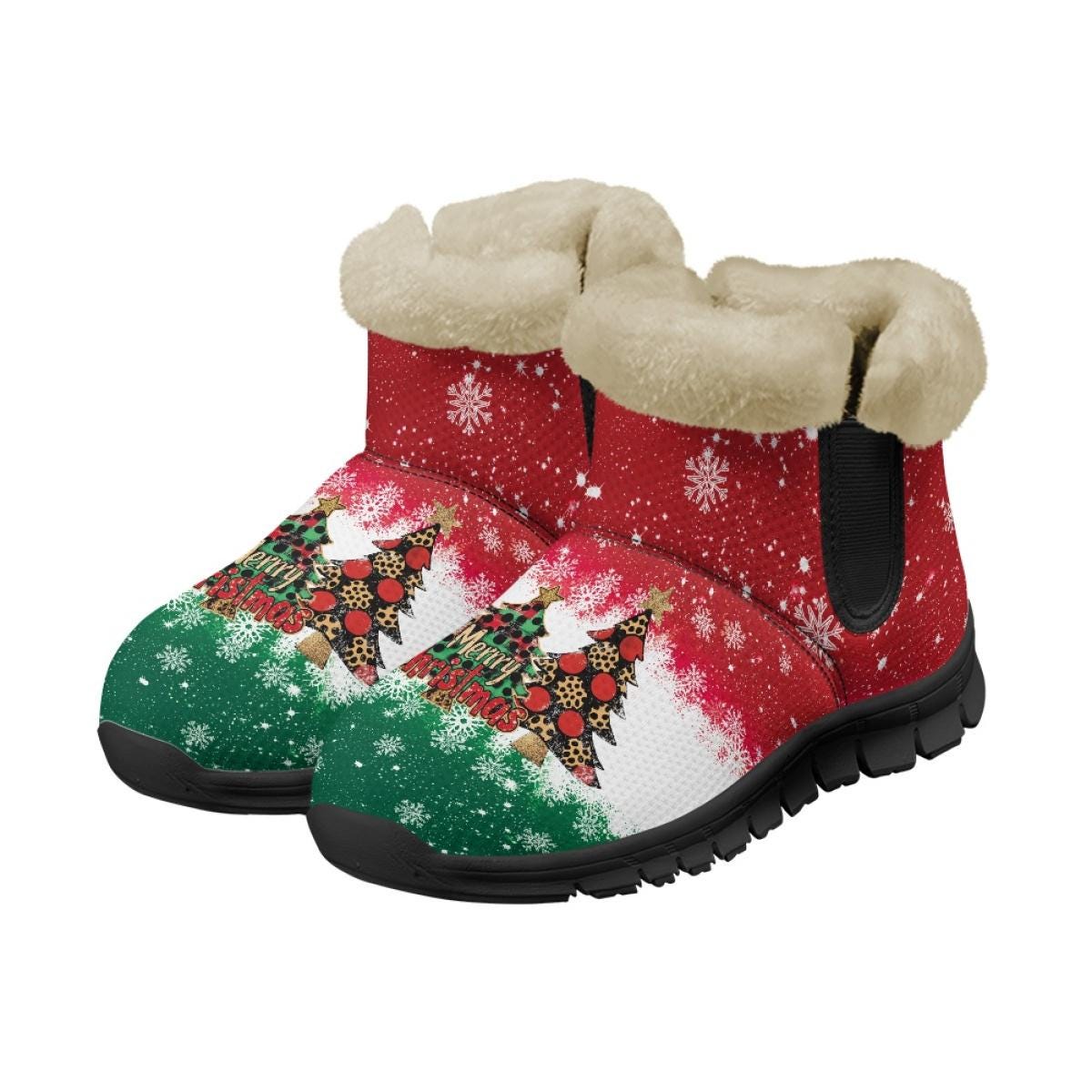 Christmas Tree Plush Boots | Furry Lined Holiday Shoes
