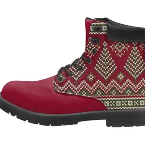 Christmas Knit Ankle Boots | Red Holiday Boots