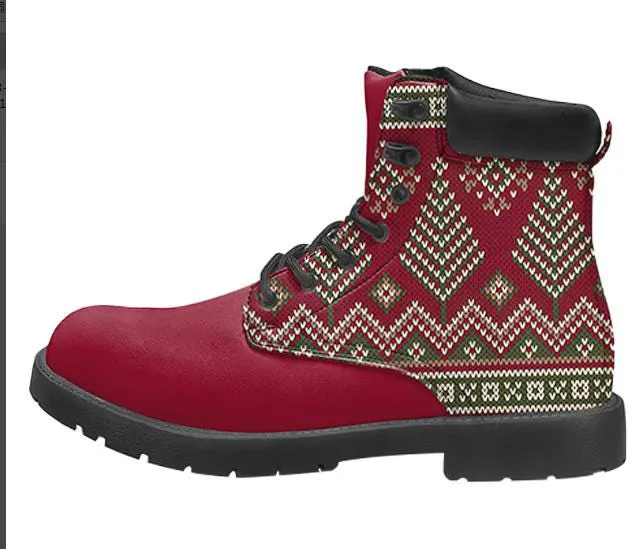 Christmas Knit Ankle Boots | Red Holiday Boots