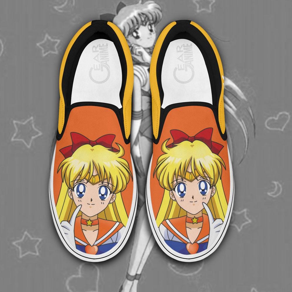Anime Girl Slip-Ons | Orange Cartoon Shoes