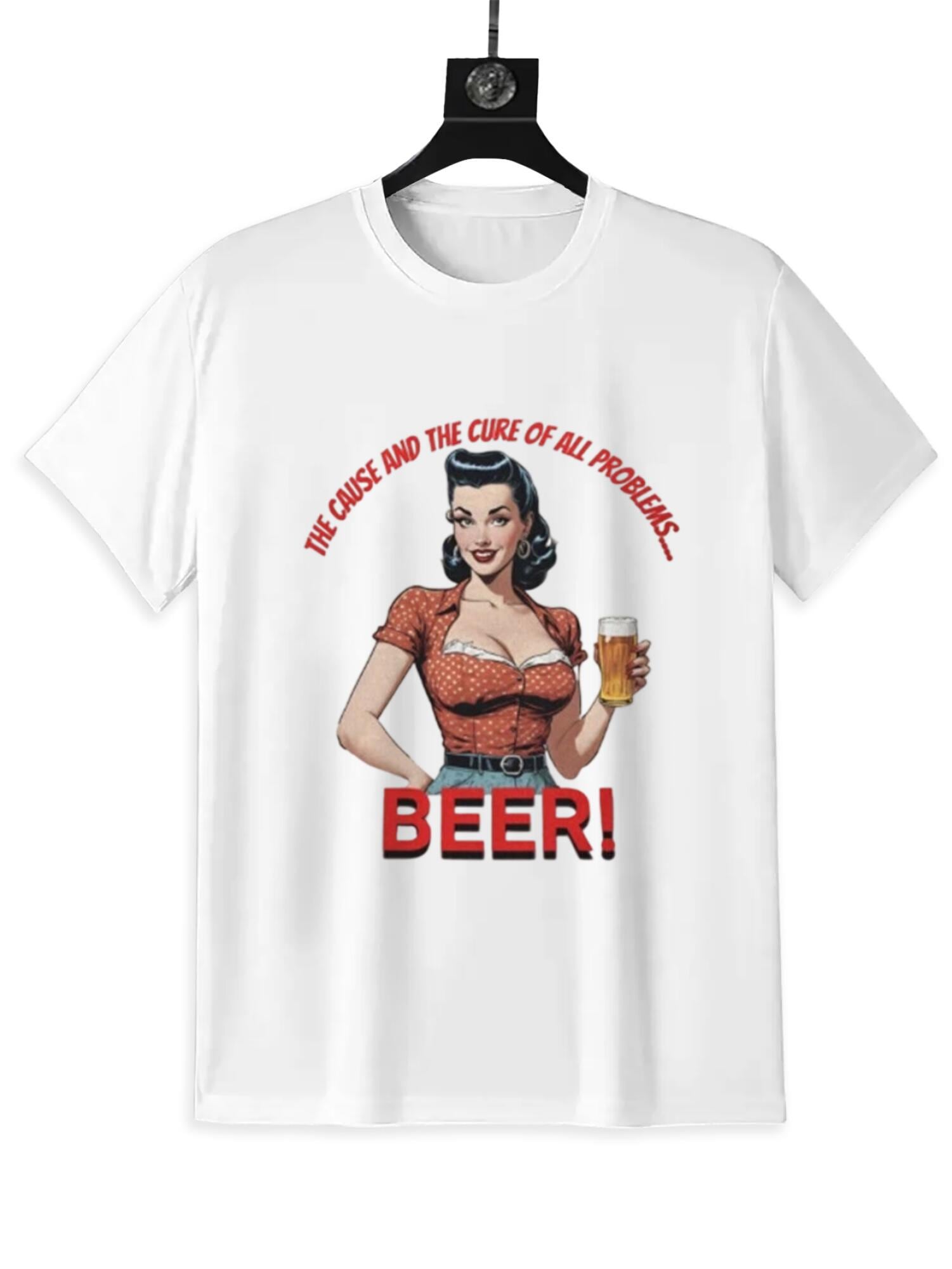 Vintage Pin Up Beer T-Shirt | Retro Drinking Graphic Tee - Image 2
