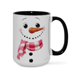 Christmas Snowman Mug - Pink Plaid Scarf Ceramic Coffee Cup