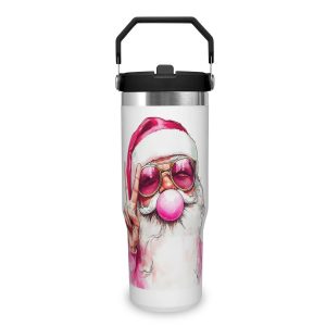 Hip Santa Tumbler - Retro Pink Bubble Gum Christmas Cup