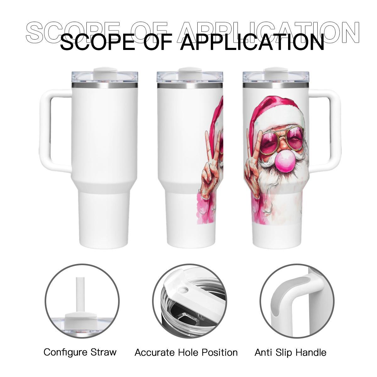 Retro Hip Santa Bubble Gum Tumbler - Pink Christmas Insulated Cup - Image 2