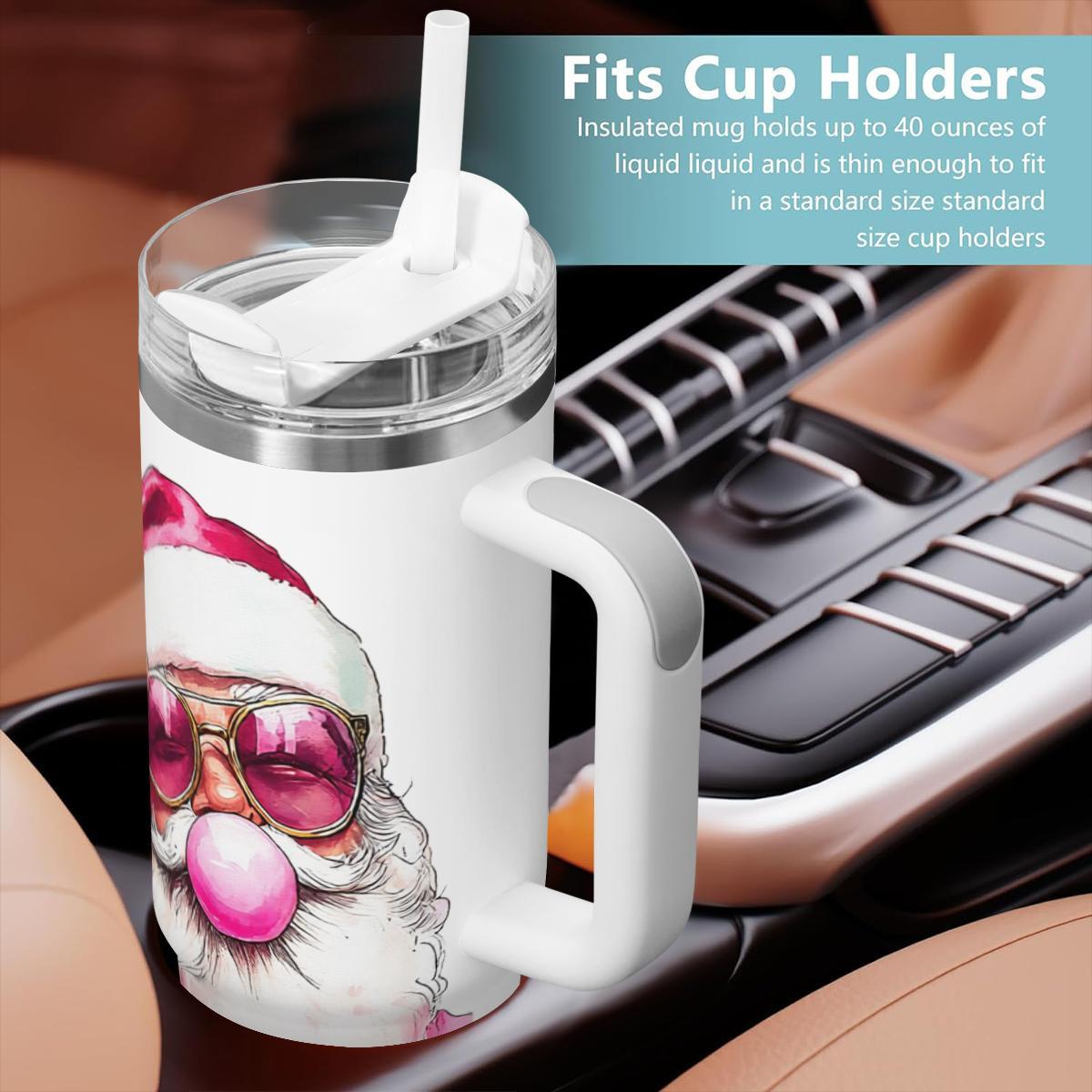 Retro Hip Santa Bubble Gum Tumbler - Pink Christmas Insulated Cup - Image 4