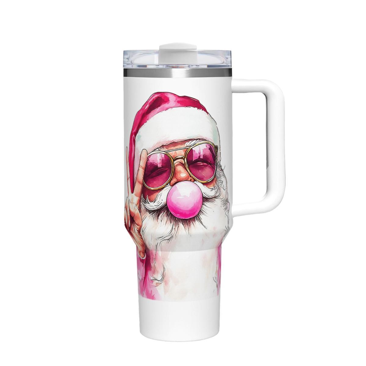 Retro Hip Santa Bubble Gum Tumbler - Pink Christmas Insulated Cup