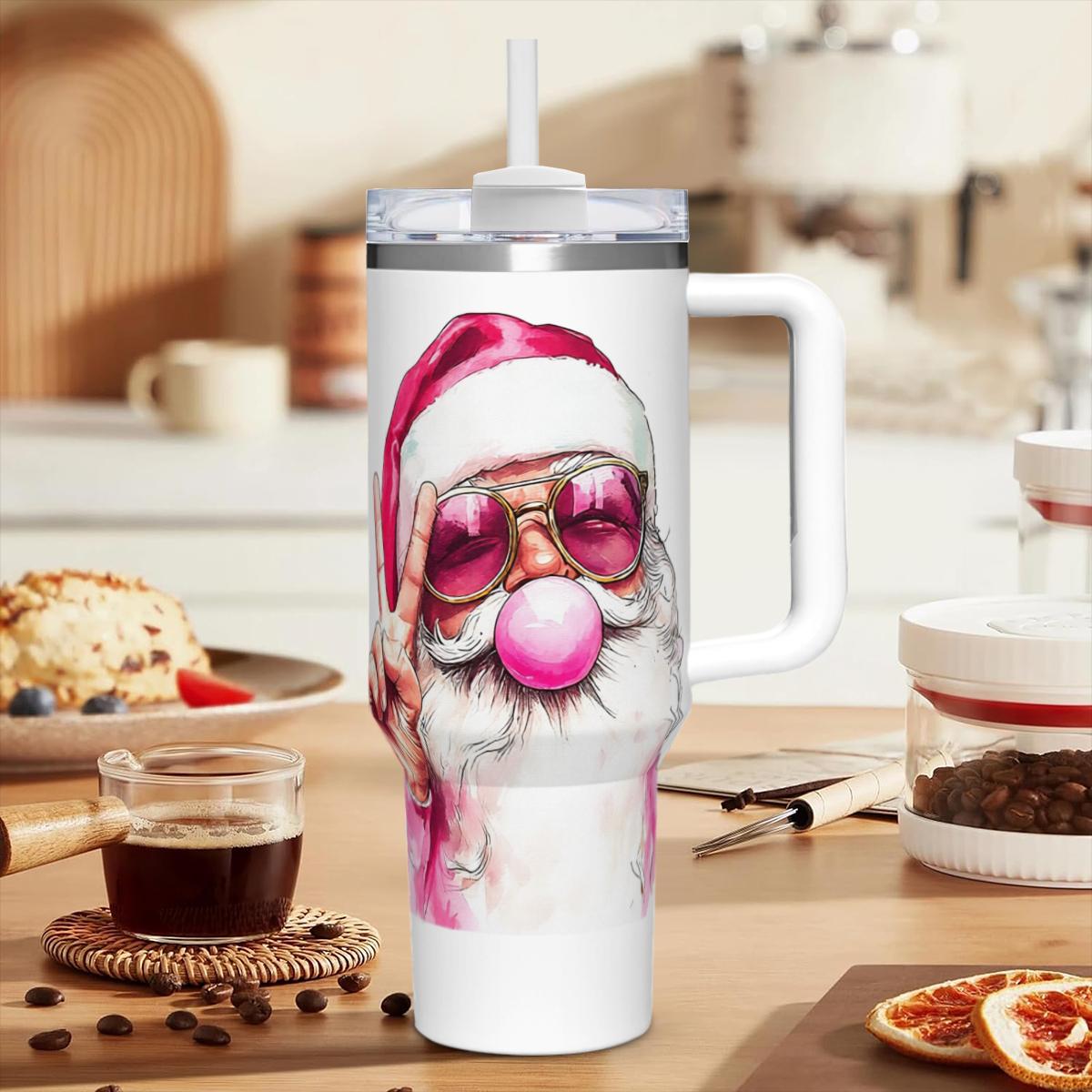 Retro Hip Santa Bubble Gum Tumbler - Pink Christmas Insulated Cup - Image 3
