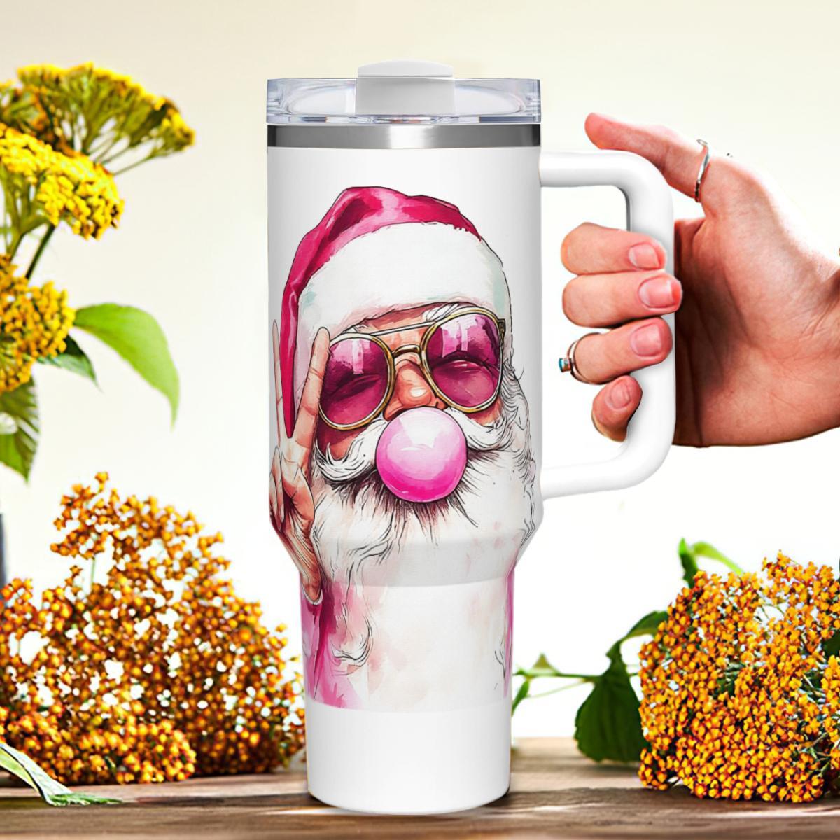 Retro Hip Santa Bubble Gum Tumbler - Pink Christmas Insulated Cup - Image 5
