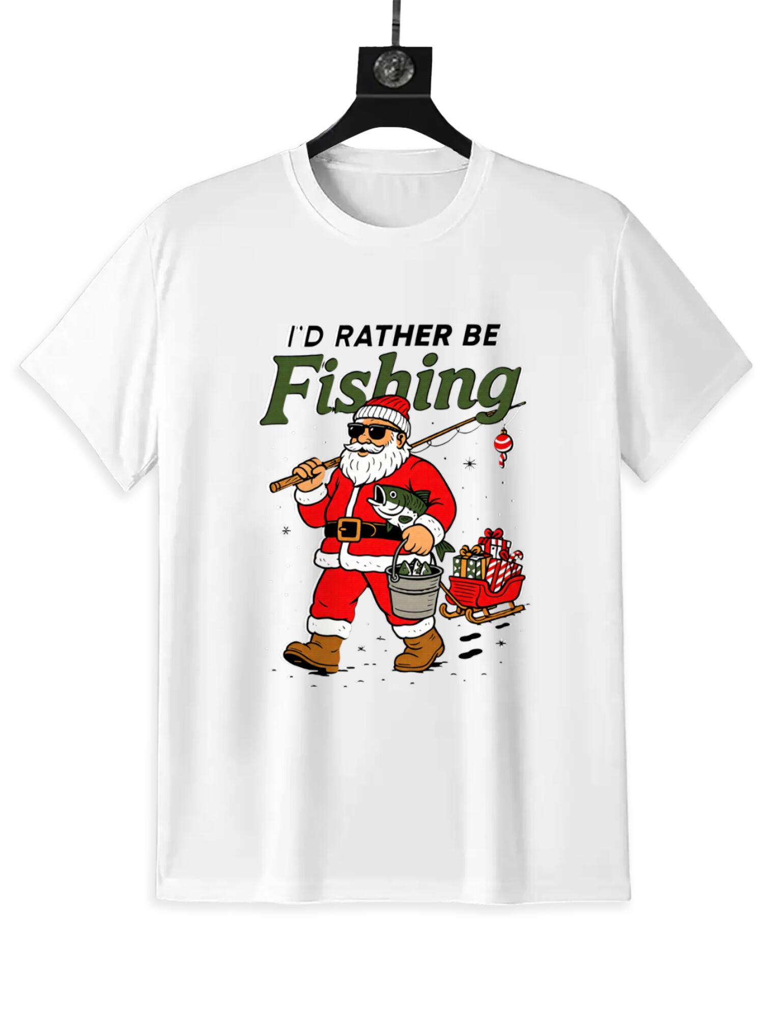 I'd Rather Be Fishing T-Shirt - Funny Santa Holiday Tee