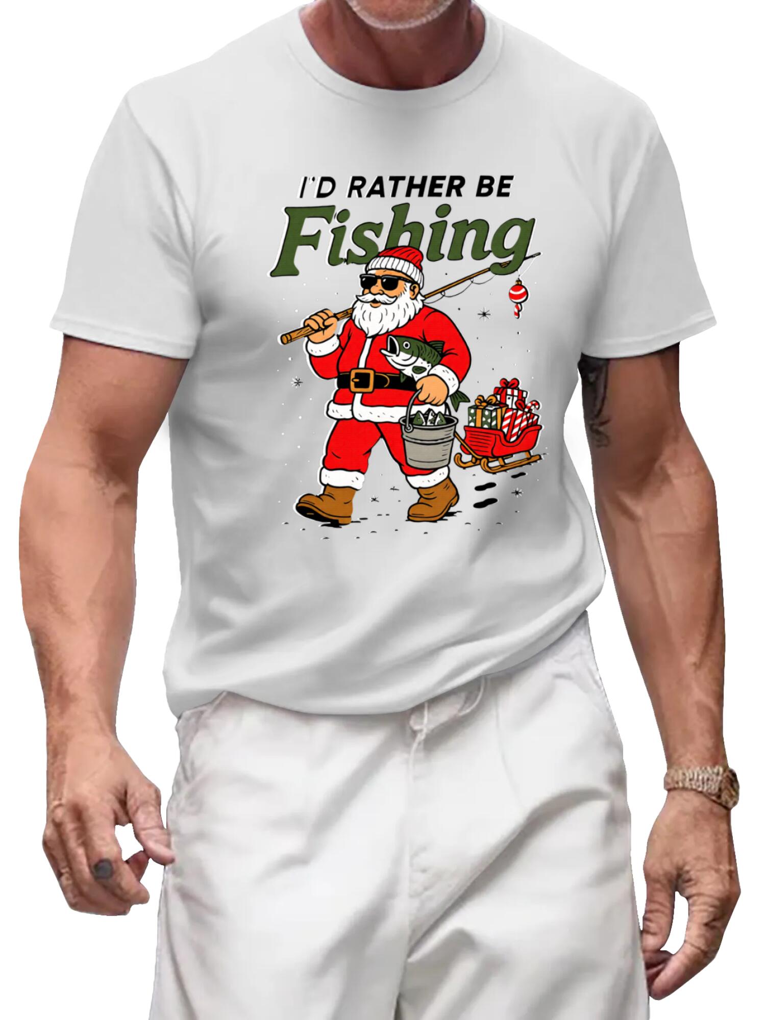 I'd Rather Be Fishing T-Shirt - Funny Santa Holiday Tee - Image 2
