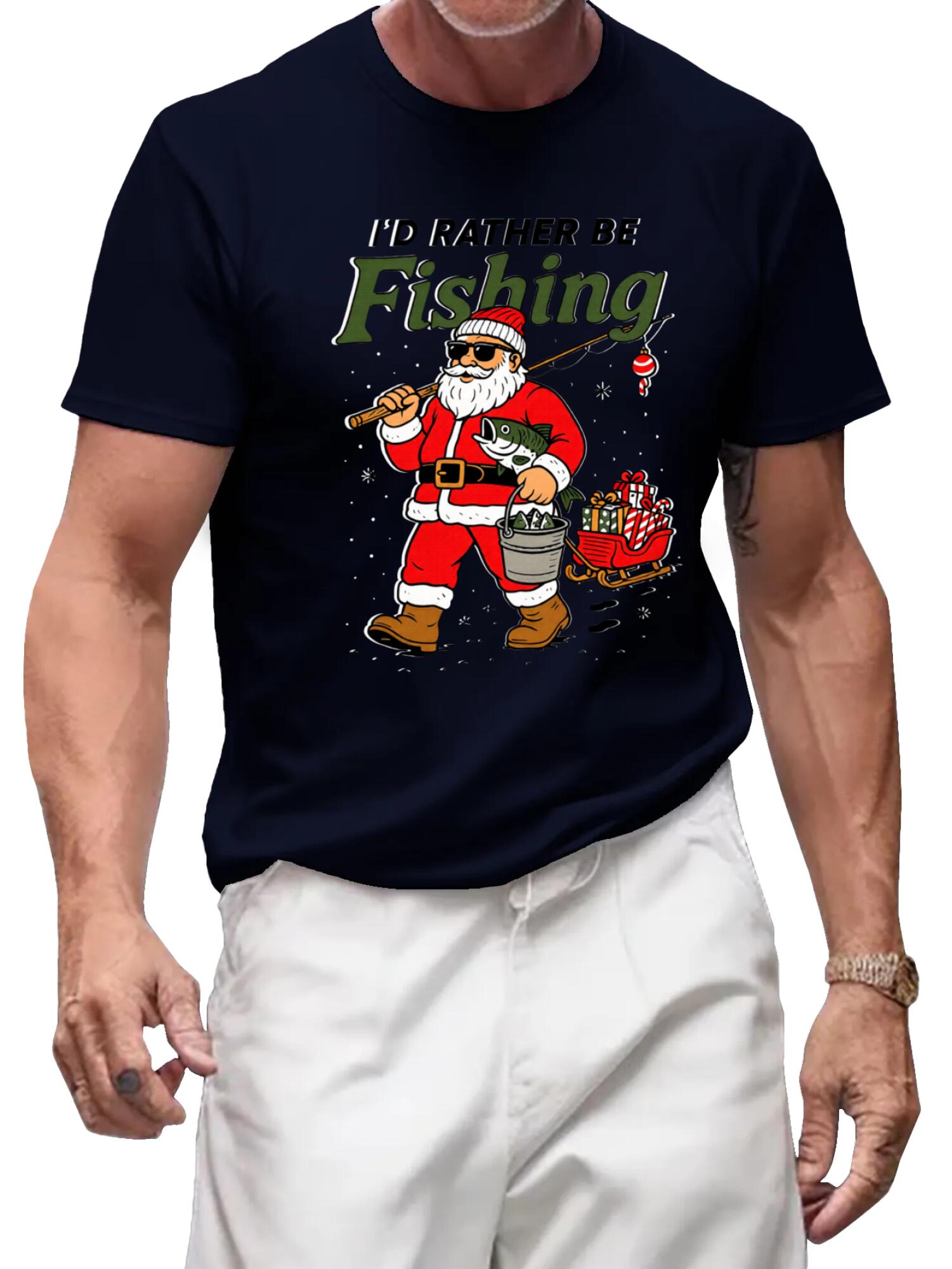 I'd Rather Be Fishing T-Shirt - Funny Santa Holiday Tee - Image 3