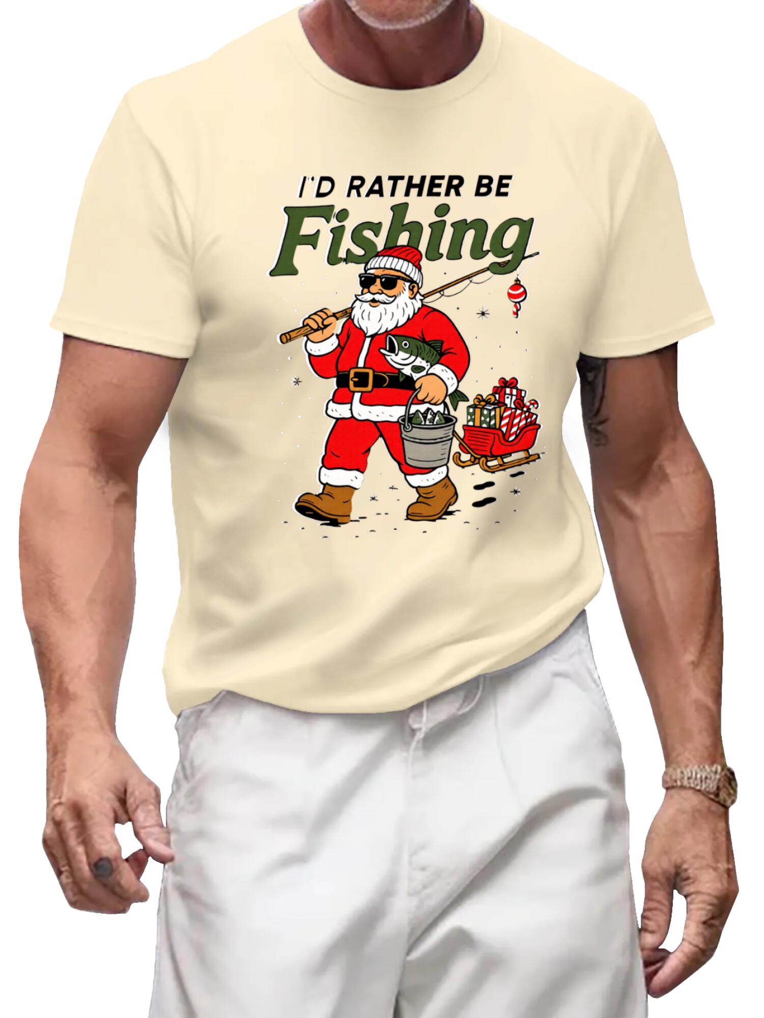 I'd Rather Be Fishing T-Shirt - Funny Santa Holiday Tee - Image 4