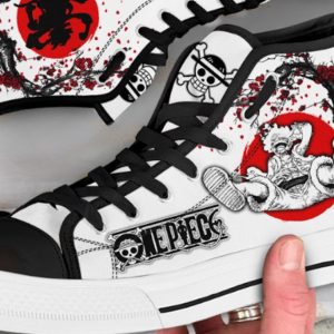 Samurai Ink Art High Top Sneakers | Red Sun & Warrior Hand-Painted Design