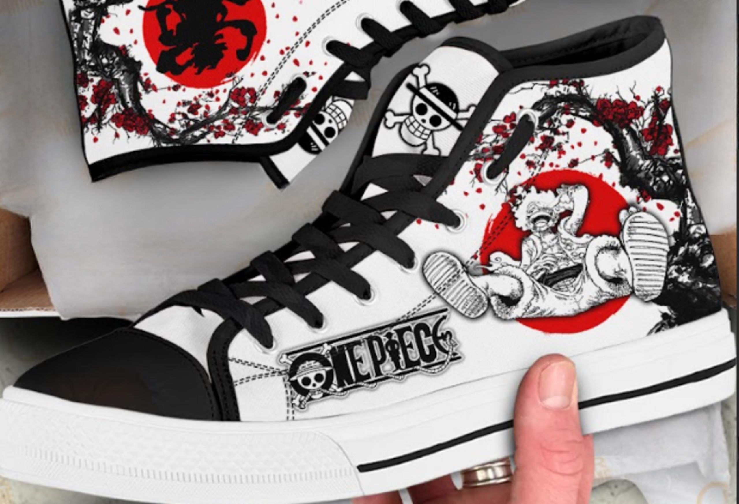 Samurai Ink Art High Top Sneakers | Red Sun & Warrior Hand-Painted Design
