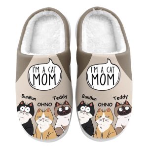Custom Cat Mom Fleece Slippers, Personalized Pet Names