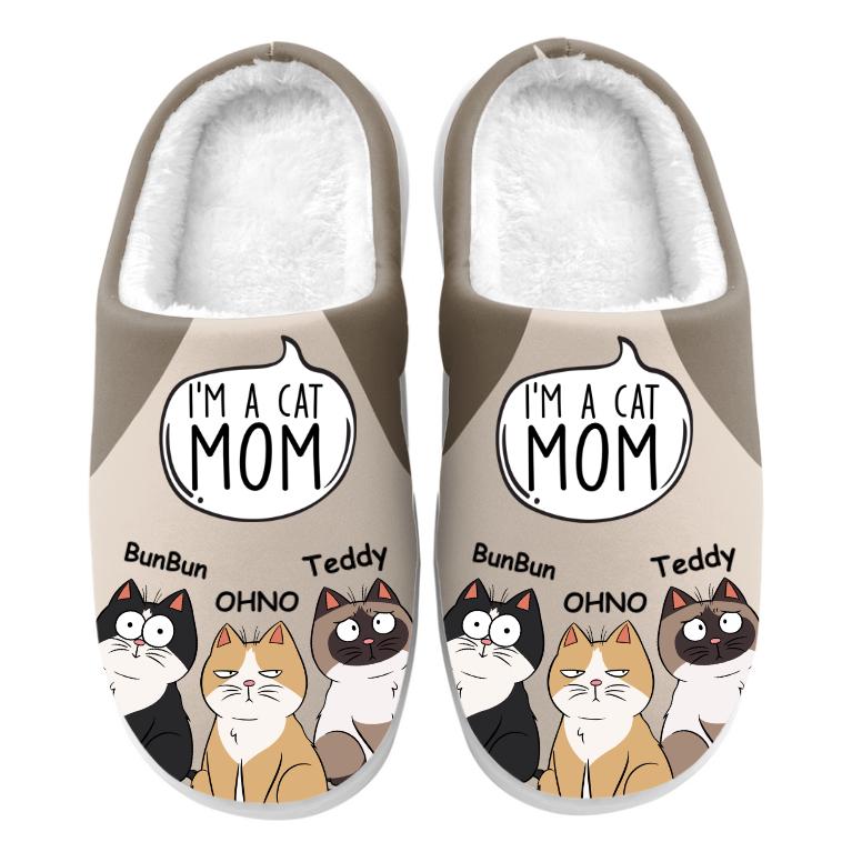 Custom Cat Mom Fleece Slippers, Personalized Pet Names