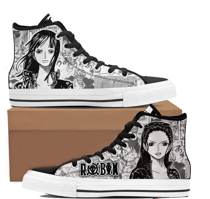 Black & White Anime Graphic High Tops | Hand-Painted Canvas Sneakers