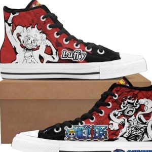 Red Anime Graphic High Top Sneakers | Hand-Painted Canvas Shoes