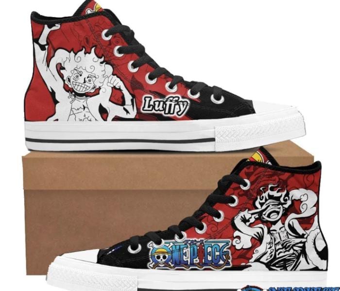 Red Anime Graphic High Top Sneakers | Hand-Painted Canvas Shoes
