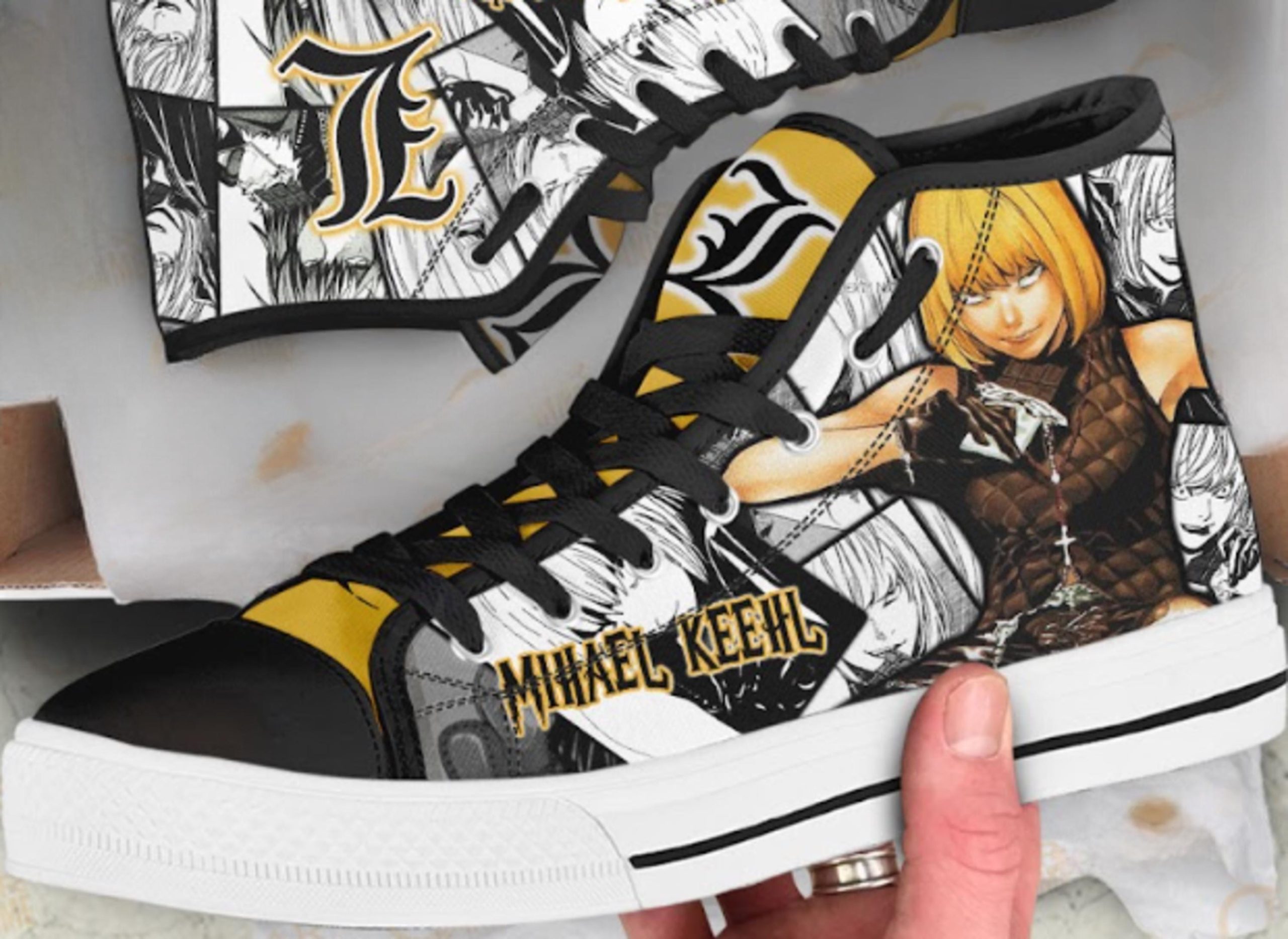 Death Note Custom Sneakers | Hand-Painted Ryuk & L High Tops